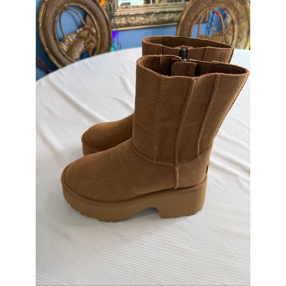 UGG Classic Twin Seam New Heights Boots Platform Suede Chestnut Womens 7